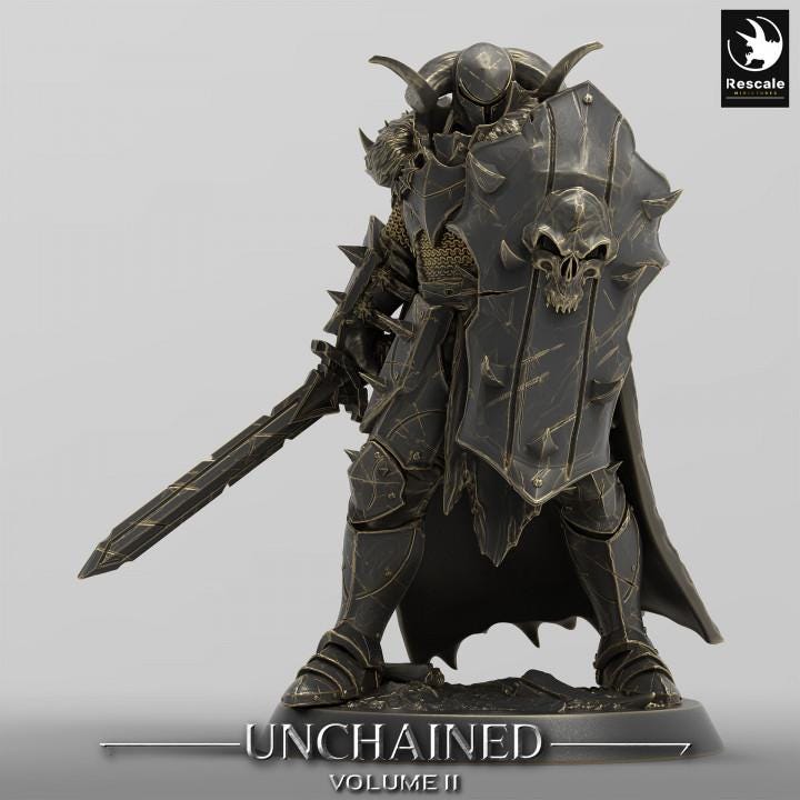 Oathbreaker Paladin, Fighter,Soldier Sword and Shield, DnD Unpainted Miniature| 28mm, 32mm,54mm,75mm,100mm Scales | Dungeons &amp; Dragons