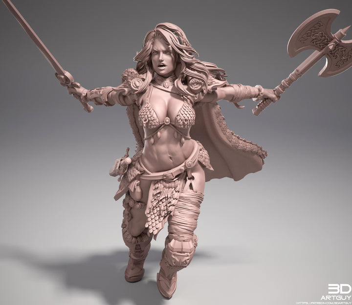 Female Legendary Fighter Battlemaster Barbarian PC or NPC | 28mm, 32mm Scales also 50mm and 100mm | Dungeons and Dragons | Pathfinder |