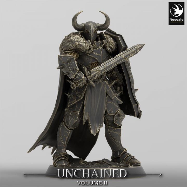 Oathbreaker Paladin, Fighter,Soldier Sword and Shield, DnD Unpainted Miniature| 28mm, 32mm,54mm,75mm,100mm Scales | Dungeons &amp; Dragons