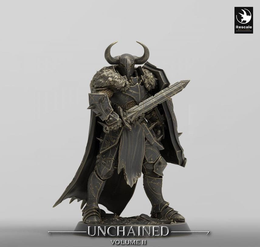 Oathbreaker Paladin, Fighter,Soldier Sword and Shield, DnD Unpainted Miniature| 28mm, 32mm,54mm,75mm,100mm Scales | Dungeons & Dragons