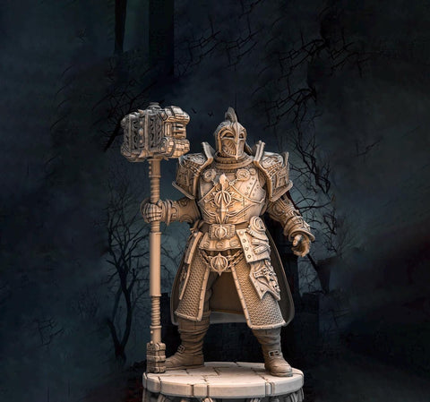 Human Cleric, Paladin Fighter Maul and Platemail | Unpainted Miniature | 28mm, 32mm, 54mm,75mm,100mm Scales | Pathfinder Figure | DnD | |