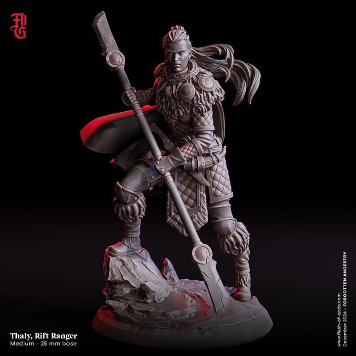 Human Female Ranger, Fighter Polearm Master PC or NPC | 28mm, 32mm, 75mm Scales | Dungeons and Dragons | Pathfinder | Flesh of Gods