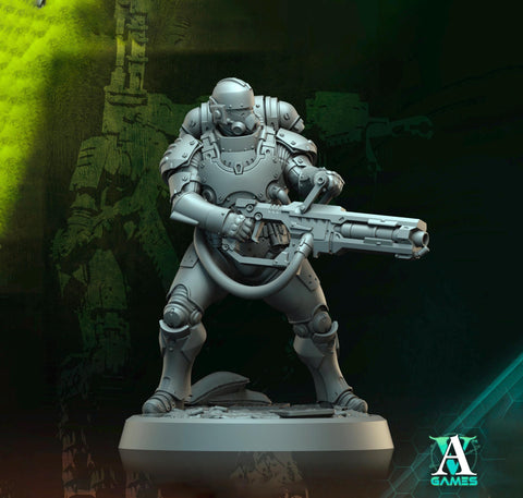 Sci-Fi Miniature Space Soldier Argo Commando | 28mm,32mm Scales & 54mm,75mm,100mm TALL | Resin Mini | Shocktrooper TPG | Archvillain Games