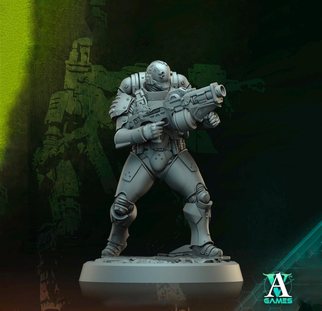 Sci-Fi Miniature Space Soldier Argo Commando | 28mm,32mm Scales & 54mm,75mm,100mm TALL | Resin Mini | Shocktrooper TPG | Archvillain Games