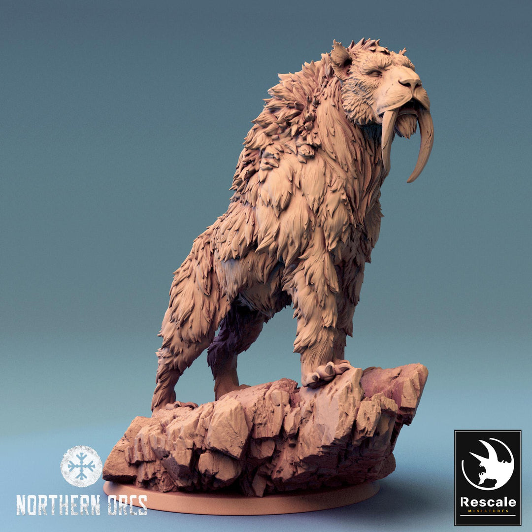 Sabre Tooth Tiger (5 sizes) Miniature | Dungeons and Dragons 5e | 28mm,32mm, 54mm, 75mm, 100mm Scale | Pathfinder | Rescale miniatures