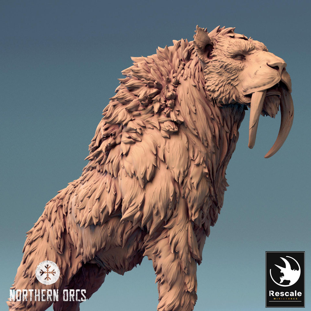 Sabre Tooth Tiger (5 sizes) Miniature | Dungeons and Dragons 5e | 28mm,32mm, 54mm, 75mm, 100mm Scale | Pathfinder | Rescale miniatures