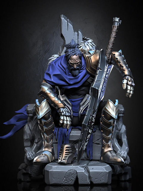 Broken Fighter King on throne D&D 5e Unpainted Miniature| 28mm,32mm,54mm,75mm,100mm Scales | Pathfinder Figure | RPG | Figurine unpainted |