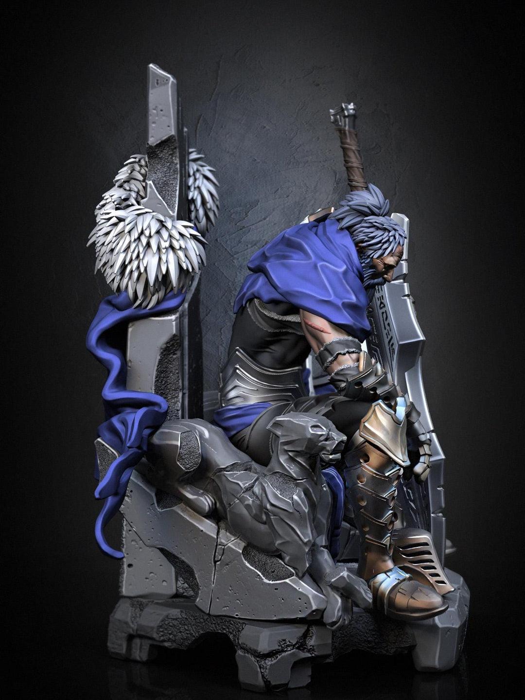 Broken Fighter King on throne D&amp;D 5e Unpainted Miniature| 28mm,32mm,54mm,75mm,100mm Scales | Pathfinder Figure | RPG | Figurine unpainted |