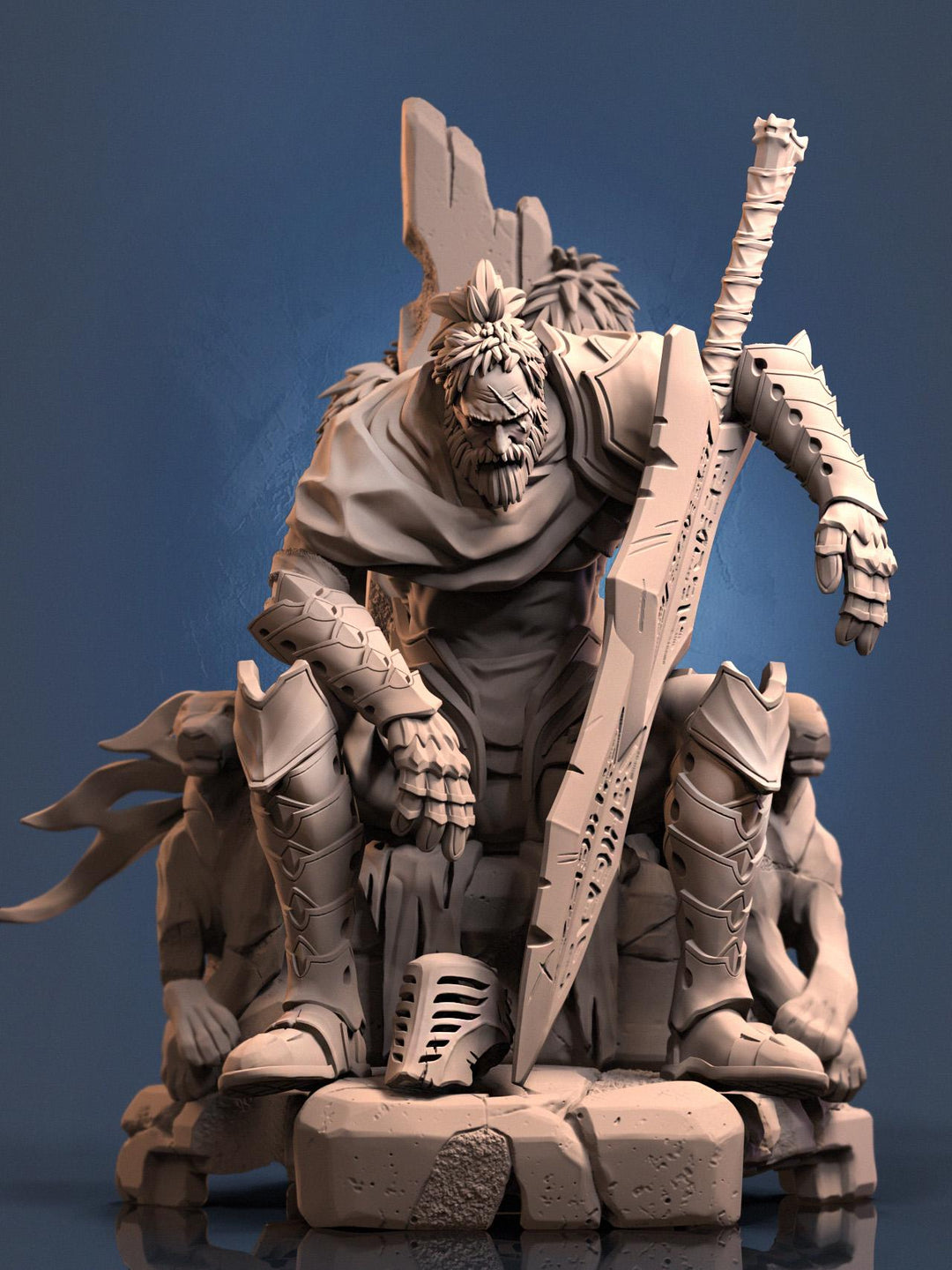 Broken Fighter King on throne D&amp;D 5e Unpainted Miniature| 28mm,32mm,54mm,75mm,100mm Scales | Pathfinder Figure | RPG | Figurine unpainted |