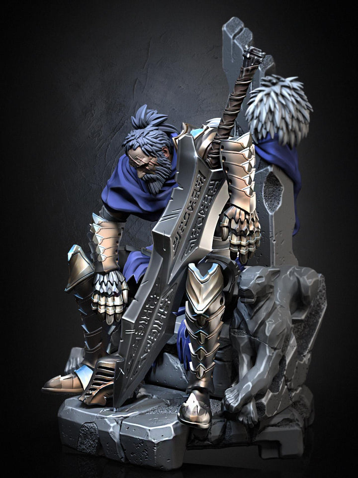 Broken Fighter King on throne D&amp;D 5e Unpainted Miniature| 28mm,32mm,54mm,75mm,100mm Scales | Pathfinder Figure | RPG | Figurine unpainted |