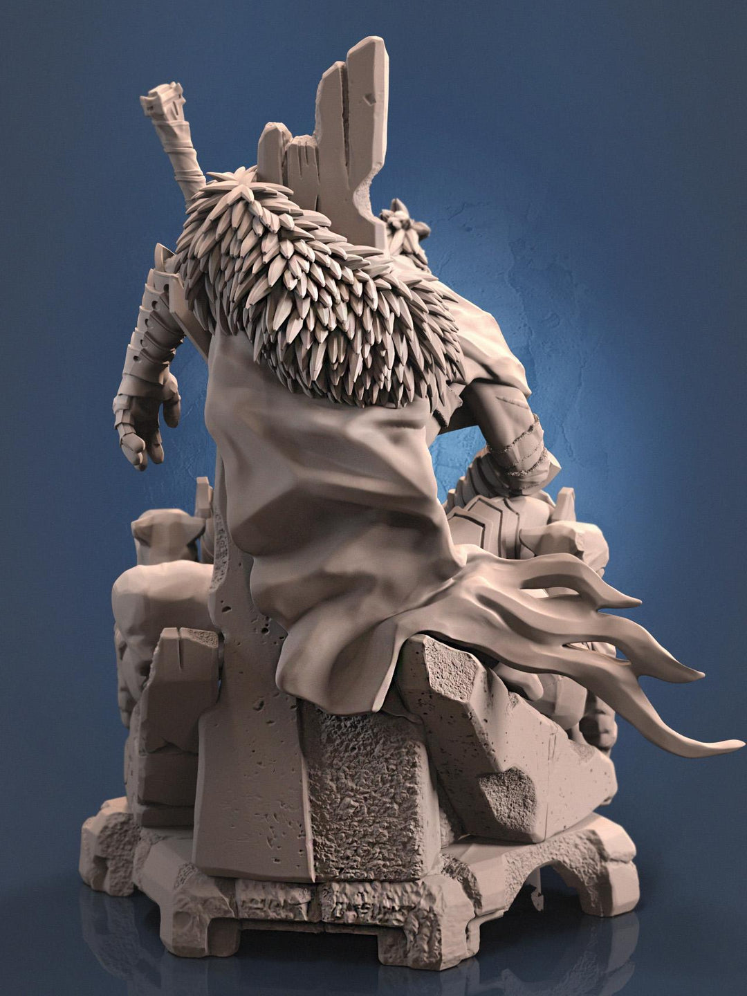 Broken Fighter King on throne D&amp;D 5e Unpainted Miniature| 28mm,32mm,54mm,75mm,100mm Scales | Pathfinder Figure | RPG | Figurine unpainted |
