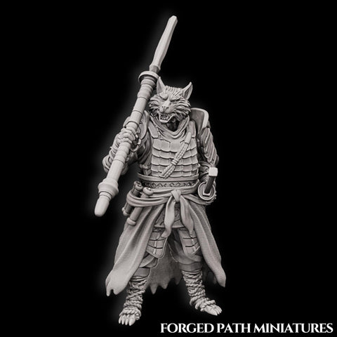 WereFox Fighter Samurai, Fox Folk, Kitsune | DnD Miniature 28mm,32mm,54mm, 75mm,100mm Scale Pathfinder Figure/ DnD Figurine unpainted