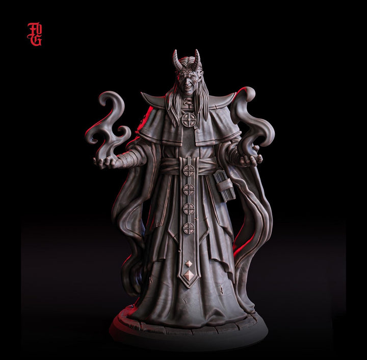 Tiefling Archmage Dark Wizard, Warlock, Sorcerer | 28mm,32mm,54mm,75mm,100mm Scale, Player Character Mini - D&amp;D 5e, Pathfinder Figurine FOG