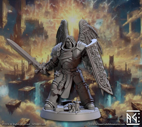 Winged Paladin, Male Celestial Angel, Solar, Deva, DnD Unpainted Mini | 28mm,32mm,54mm,75mm,100mm Scales |Dungeons & Dragons | Artisan Guild