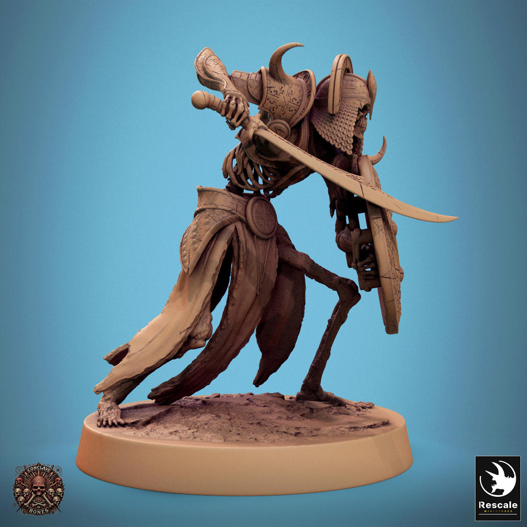 Skeleton Persian Warrior Sword and Shield | Undead Unpainted miniature DnD | 28mm, 32mm, 54mm, 75mm,100mm | Pathfinder | Rescale Miniatures