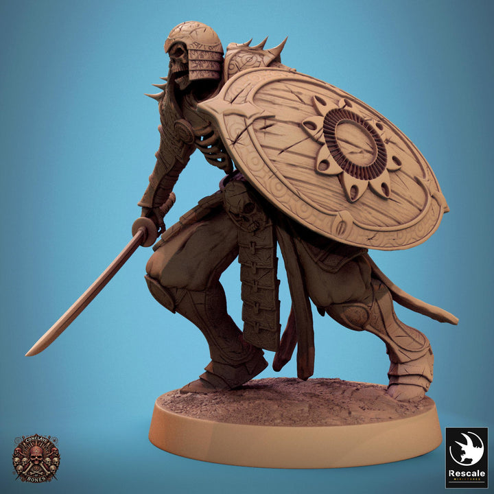 Skeleton Oriental Warrior Sword and Shield | Undead Unpainted miniature DnD | 28mm, 32mm, 54mm, 75mm,100mm | Pathfinder | Rescale Miniatures