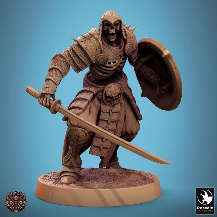 Skeleton Oriental Warrior Sword and Shield | Undead Unpainted miniature DnD | 28mm, 32mm, 54mm, 75mm,100mm | Pathfinder | Rescale Miniatures