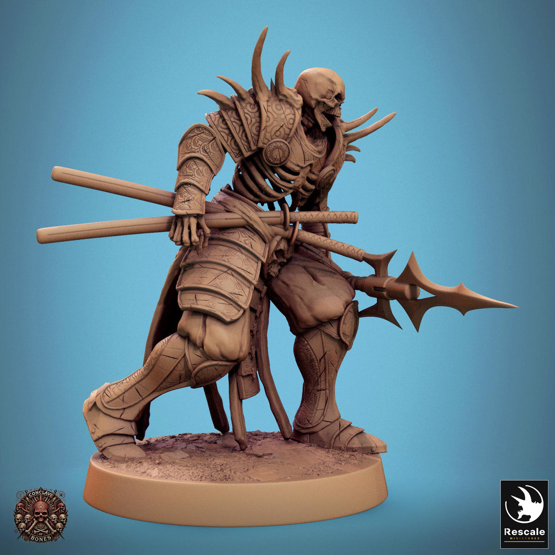 Skeleton Oriental Warrior Spear | Undead Unpainted miniature DnD | 28mm, 32mm, 54mm, 75mm,100mm | Pathfinder | Rescale Miniatures