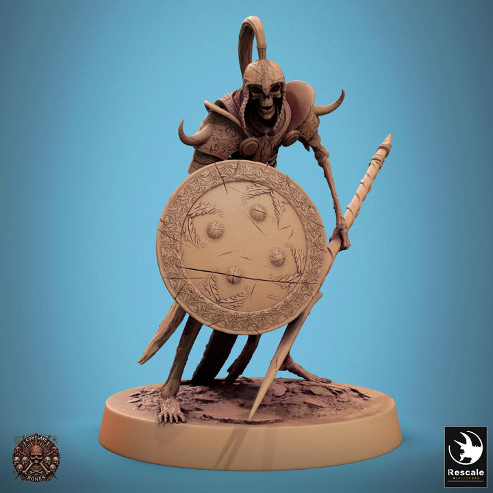 Skeleton Persian Warrior Spear and Shield | Undead Unpainted miniature DnD | 28mm, 32mm, 54mm, 75mm,100mm | Pathfinder | Rescale Miniatures