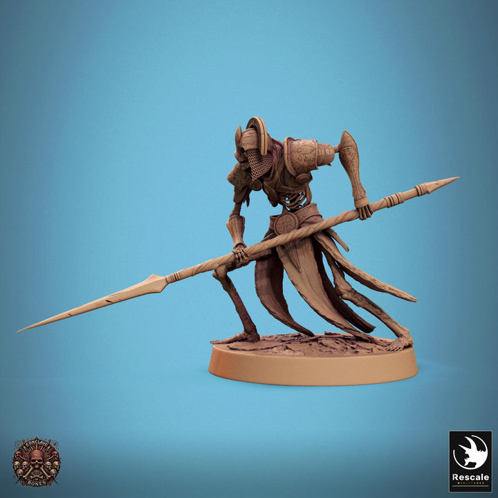 Skeleton Persian Warrior Spear | Undead Unpainted miniature DnD | 28mm, 32mm, 54mm, 75mm,100mm | Pathfinder | Rescale Miniatures