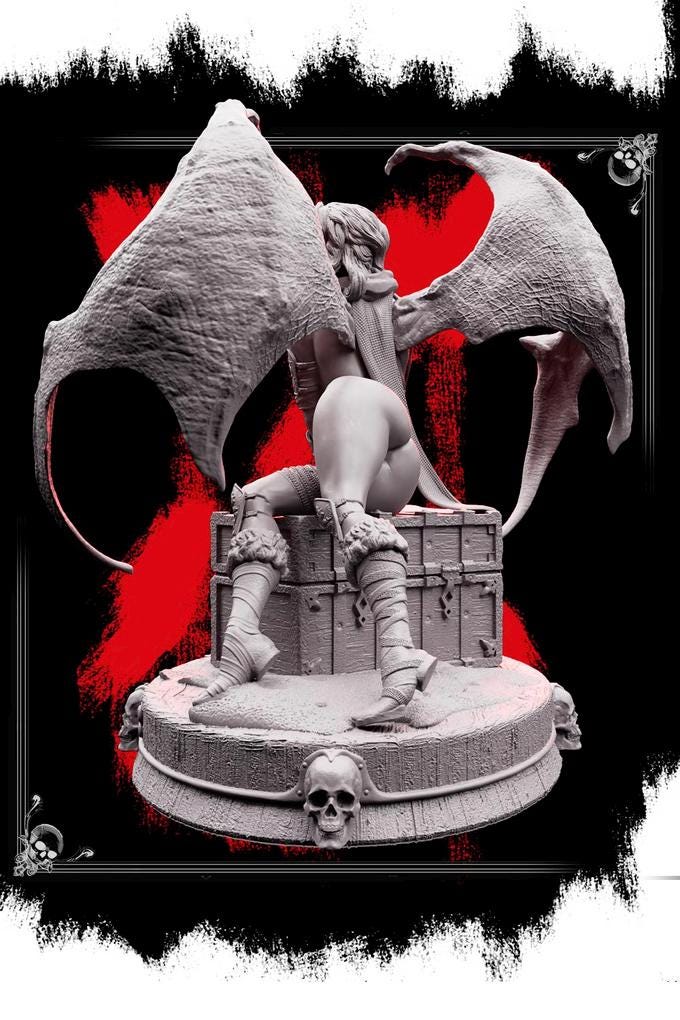 Succubus Female Demon Guarding Treasure Chest NPC also NSFW (topless) | 28mm,32mm,54mm,75mm,100mm Scales | Dungeons &amp; Dragons 5e |Pathfinder