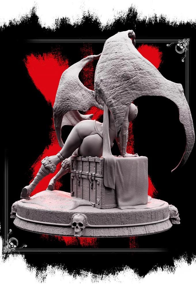 Succubus Female Demon Guarding Treasure Chest NPC also NSFW (topless) | 28mm,32mm,54mm,75mm,100mm Scales | Dungeons &amp; Dragons 5e |Pathfinder