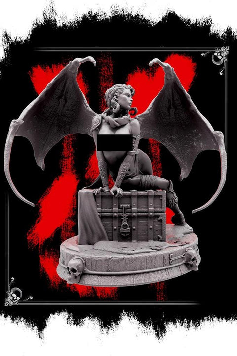 Succubus Female Demon Guarding Treasure Chest NPC also NSFW (topless) | 28mm,32mm,54mm,75mm,100mm Scales | Dungeons & Dragons 5e |Pathfinder