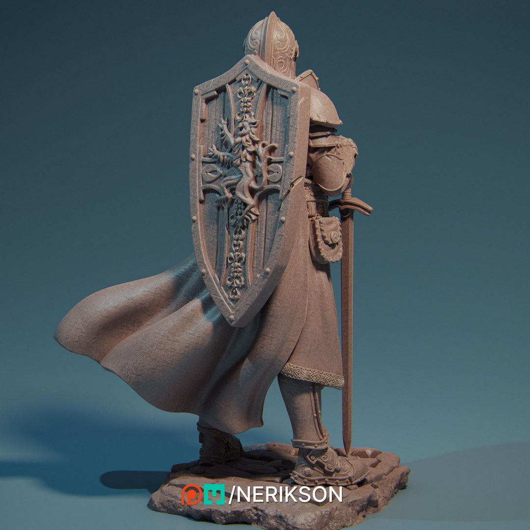Human Paladin Fighter Sword &amp; Shield |Unpainted Miniature| 28mm,32mm,54mm,75mm,100mm Scales | Pathfinder Figure | DnD Figurine | NERIKSON