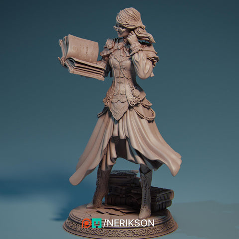 Female Wizard, Sorcerer, Librarian PC NPC | 28mm, 32mm,54mm, 75mm, 100mm, 140mm Scale Resin Miniature | Dungeons and Dragons | NERIKSON
