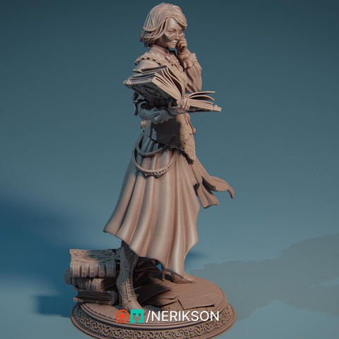 Female Wizard, Sorcerer, Librarian PC NPC | 28mm, 32mm,54mm, 75mm, 100mm, 140mm Scale Resin Miniature | Dungeons and Dragons | NERIKSON