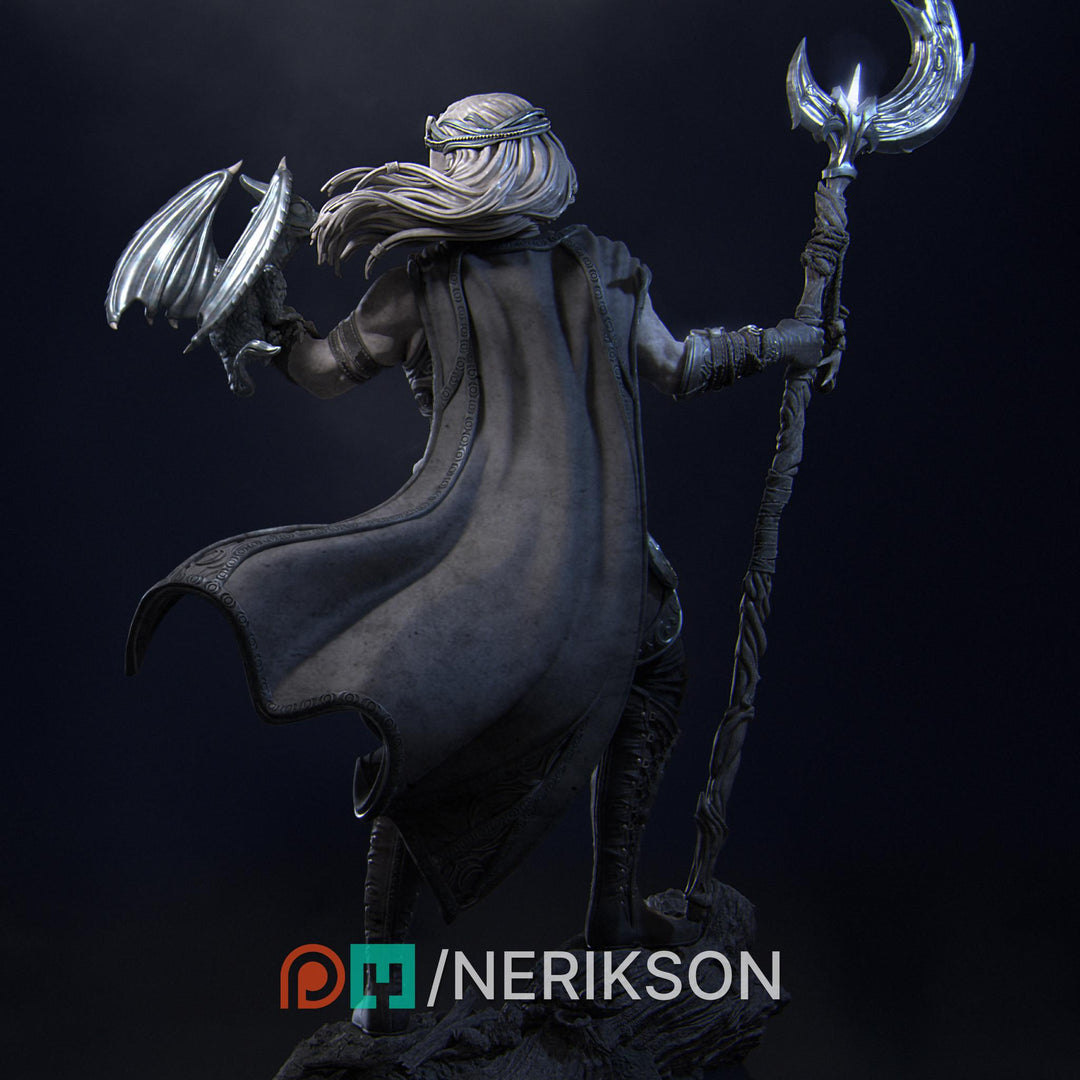 Elf Druid Circle of Moon, Stars with Staff UNPAIINTED Miniature | 28mm, 32mm,54mm,75mm,100mm,140mm Scales | Dungeons &amp; Dragons 5E | NERIKSON