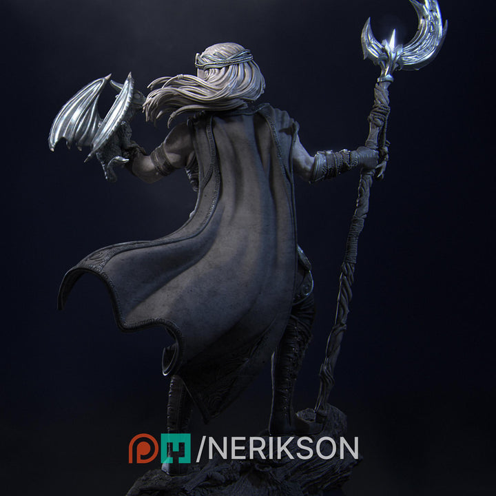 Elf Druid Circle of Moon, Stars with Staff UNPAIINTED Miniature | 28mm, 32mm,54mm,75mm,100mm,140mm Scales | Dungeons &amp; Dragons 5E | NERIKSON