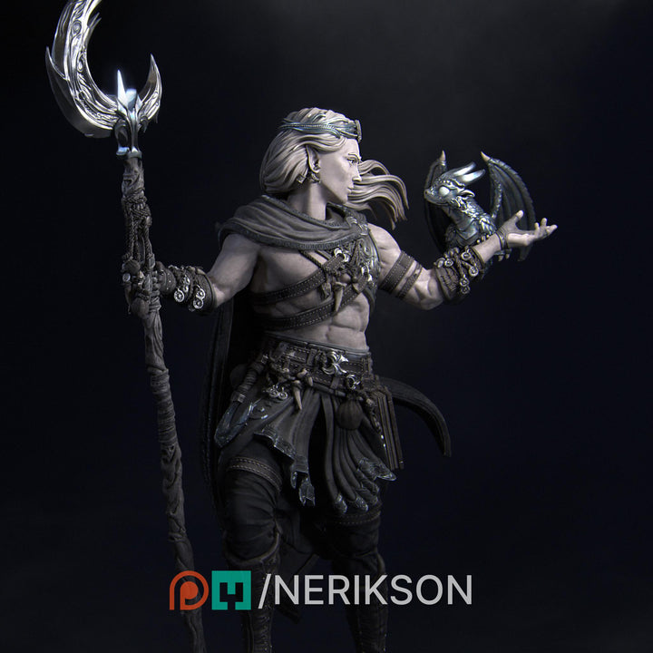 Elf Druid Circle of Moon, Stars with Staff UNPAIINTED Miniature | 28mm, 32mm,54mm,75mm,100mm,140mm Scales | Dungeons &amp; Dragons 5E | NERIKSON