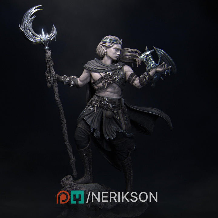 Elf Druid Circle of Moon, Stars with Staff UNPAIINTED Miniature | 28mm, 32mm,54mm,75mm,100mm,140mm Scales | Dungeons &amp; Dragons 5E | NERIKSON