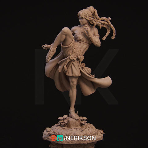 Female Human Monk PC / NPC Unpainted Miniature | 28mm, 32mm,54mm,75mm, 100mm Scales | Dungeons and Dragons Pathfinder | NERIKSON