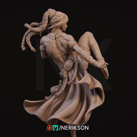 Female Human Monk PC / NPC Unpainted Miniature | 28mm, 32mm,54mm,75mm, 100mm Scales | Dungeons and Dragons Pathfinder | NERIKSON