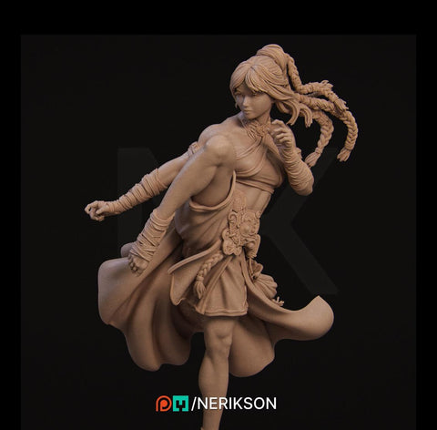 Female Human Monk PC / NPC Unpainted Miniature | 28mm, 32mm,54mm,75mm, 100mm Scales | Dungeons and Dragons Pathfinder | NERIKSON