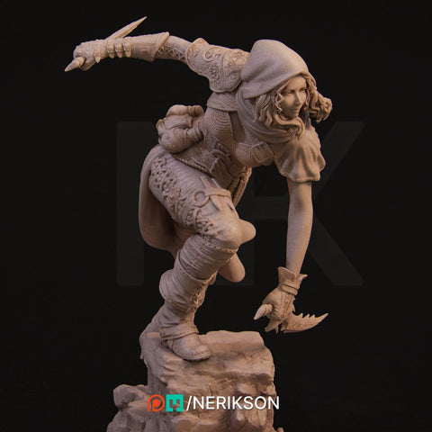 Female Human Rogue Assassin PC / NPC Unpainted Miniature | 28mm, 32mm,54mm,75mm, 100mm Scales | Dungeons and Dragons Pathfinder | NERIKSON