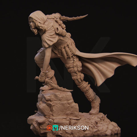 Female Human Rogue Assassin PC / NPC Unpainted Miniature | 28mm, 32mm,54mm,75mm, 100mm Scales | Dungeons and Dragons Pathfinder | NERIKSON