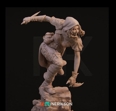 Female Human Rogue Assassin PC / NPC Unpainted Miniature | 28mm, 32mm,54mm,75mm, 100mm Scales | Dungeons and Dragons Pathfinder | NERIKSON