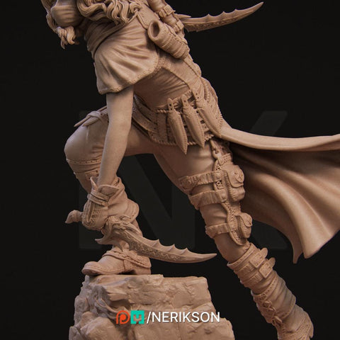 Female Human Rogue Assassin PC / NPC Unpainted Miniature | 28mm, 32mm,54mm,75mm, 100mm Scales | Dungeons and Dragons Pathfinder | NERIKSON