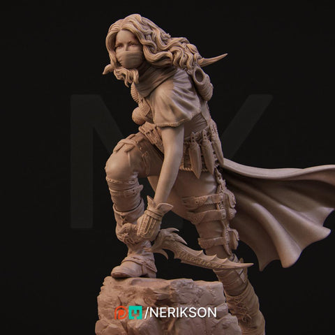 Female Human Rogue Assassin PC / NPC Unpainted Miniature | 28mm, 32mm,54mm,75mm, 100mm Scales | Dungeons and Dragons Pathfinder | NERIKSON