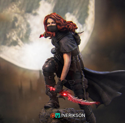 Female Human Rogue Assassin PC / NPC Unpainted Miniature | 28mm, 32mm,54mm,75mm, 100mm Scales | Dungeons and Dragons Pathfinder | NERIKSON