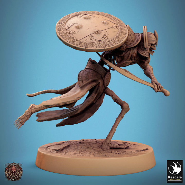 Skeleton Persian Warrior Sword and Shield | Undead Unpainted miniature DnD | 28mm, 32mm, 54mm, 75mm,100mm | Pathfinder | Rescale Miniatures