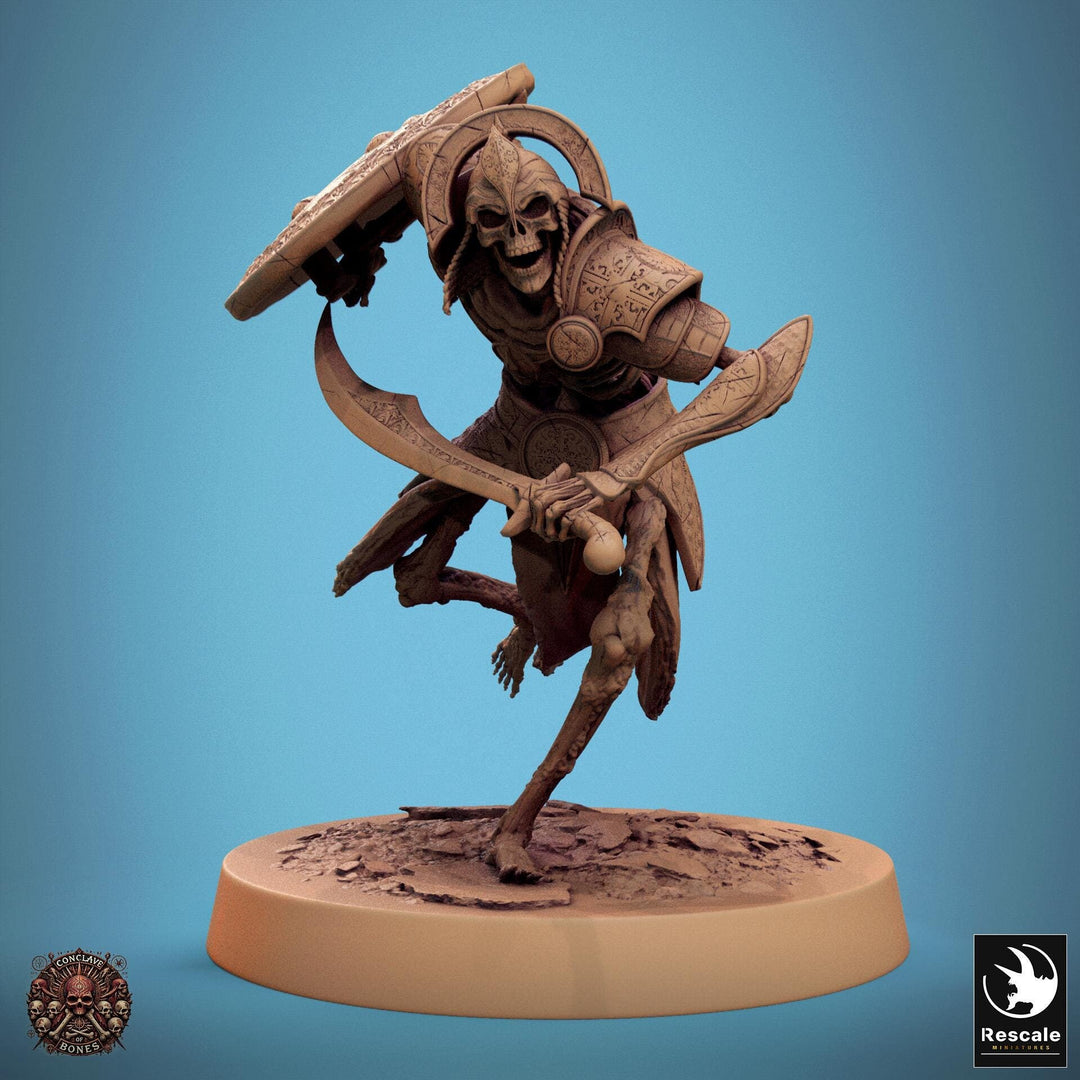 Skeleton Persian Warrior Sword and Shield | Undead Unpainted miniature DnD | 28mm, 32mm, 54mm, 75mm,100mm | Pathfinder | Rescale Miniatures