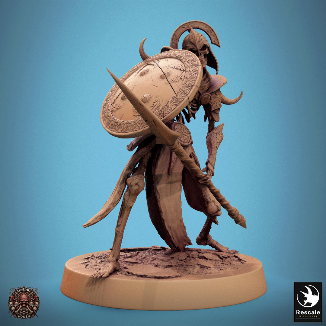 Skeleton Persian Warrior Spear and Shield | Undead Unpainted miniature DnD | 28mm, 32mm, 54mm, 75mm,100mm | Pathfinder | Rescale Miniatures