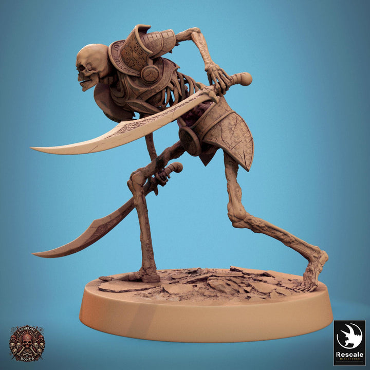 Skeleton Persian Warrior Dual Swords | Undead Unpainted miniature DnD | 28mm, 32mm, 54mm, 75mm,100mm | Pathfinder | Rescale Miniatures
