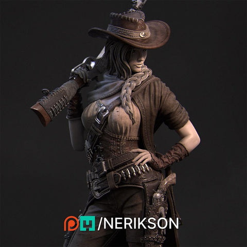 Human Female Gunslinger Fighter PC / NPC Unpainted Miniature| 28mm,32mm,54mm,75mm,100mm,140mm Scales | Pathfinder DnD Figurine | NERIKSON