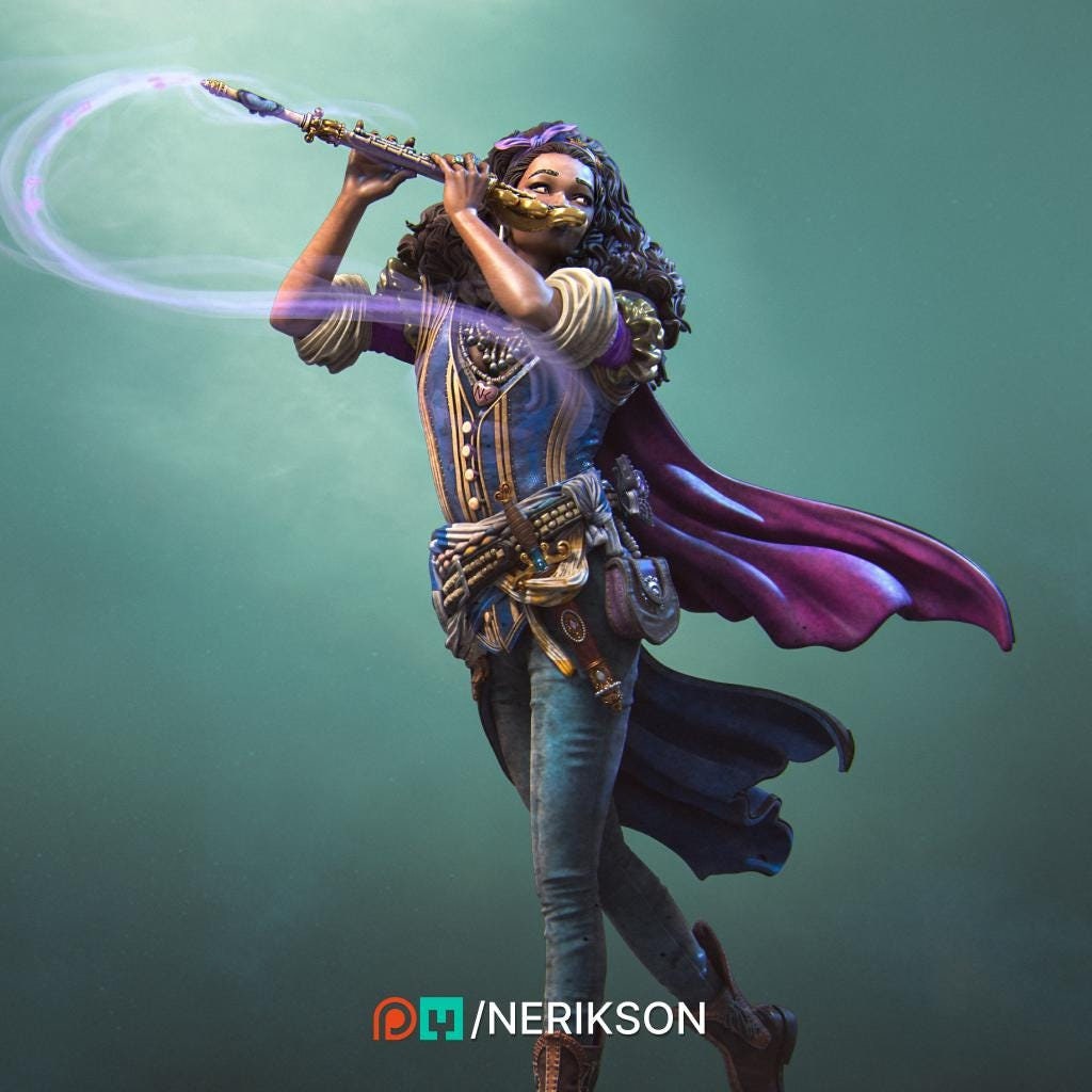Female Human Bard PC / NPC Unpainted Miniature | 28mm, 32mm,54mm,75mm, 100mm Scales | Dungeons and Dragons Pathfinder | NERIKSON