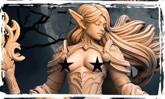 Elf Female Sorcerer, Wizard, Druid PC NPC Miniature NSFW Topless versions | 28mm,32mm,54mm,75mm,100mm Scales | DnD 5e | Unpainted figure
